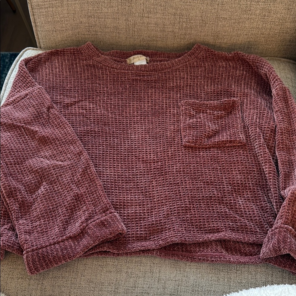 Altar'd State Textured Knit Top in Burgundy